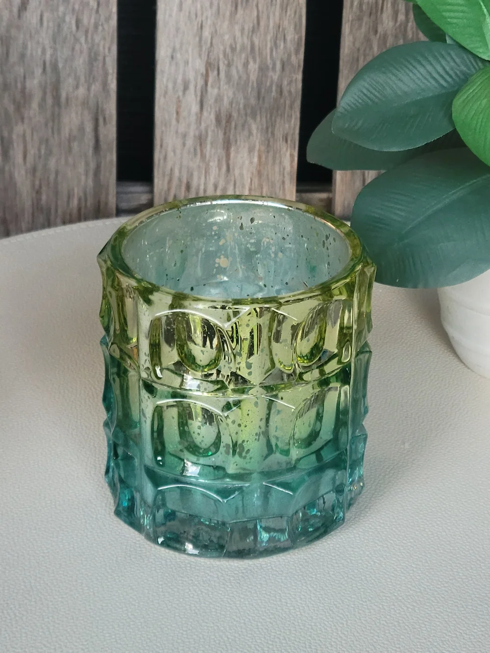 Green to Turquoise Ombre Textured Glass Candle Holder